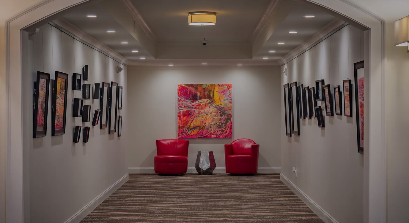 An interior gallery corridor at The Mantissa