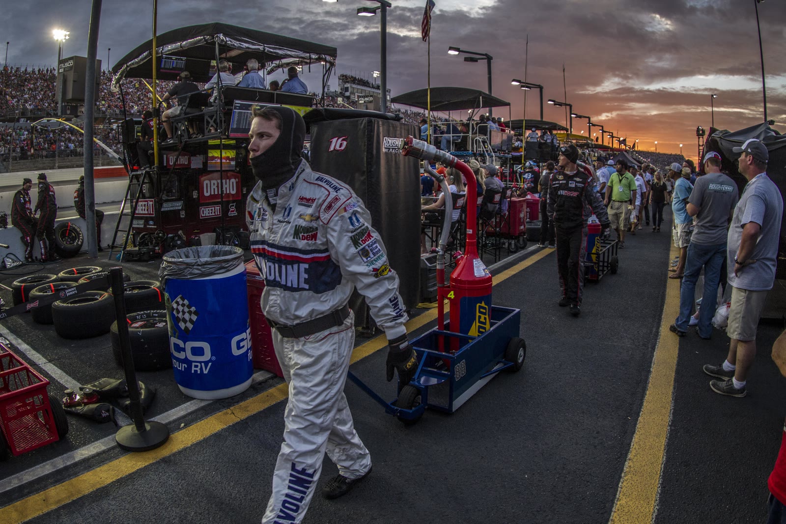 The busy pit area during the Southern 500 at Darlington Raceway on Labor Day weekend, 2015